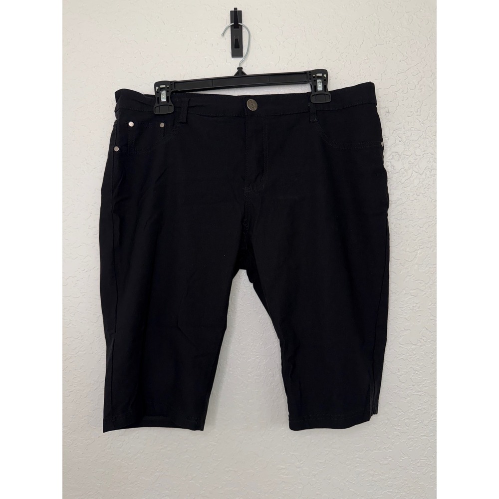 O.S.C. Womens Black Bermuda Shorts Plus Size 20 Stretch Cotton Blend Knee Length